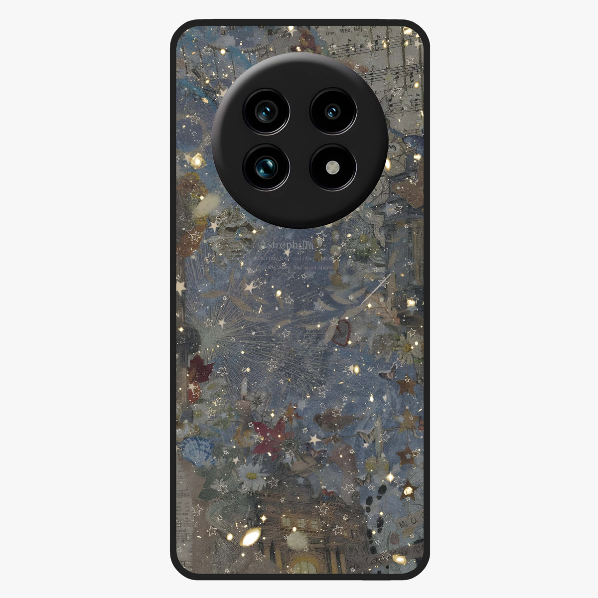 Aesthetic Astrolophia Glass Case showing flat back view with dreamy aesthetic design and glossy glass finish.