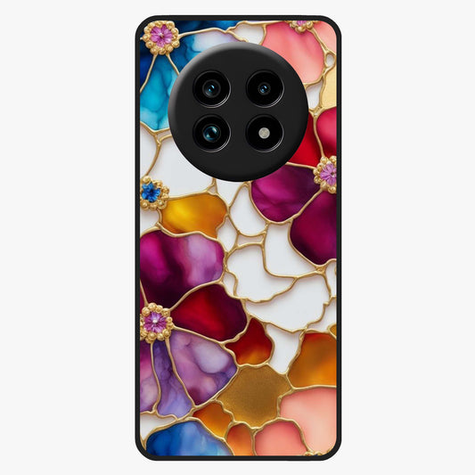 Marble Flower Pattern Glass Case showing flat back view with marble texture floral artwork and glossy glass finish.