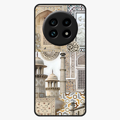 Mughal Marble Legacy Glass Case showing flat back view with intricate Mughal inspired marble pattern and glossy glass finish.