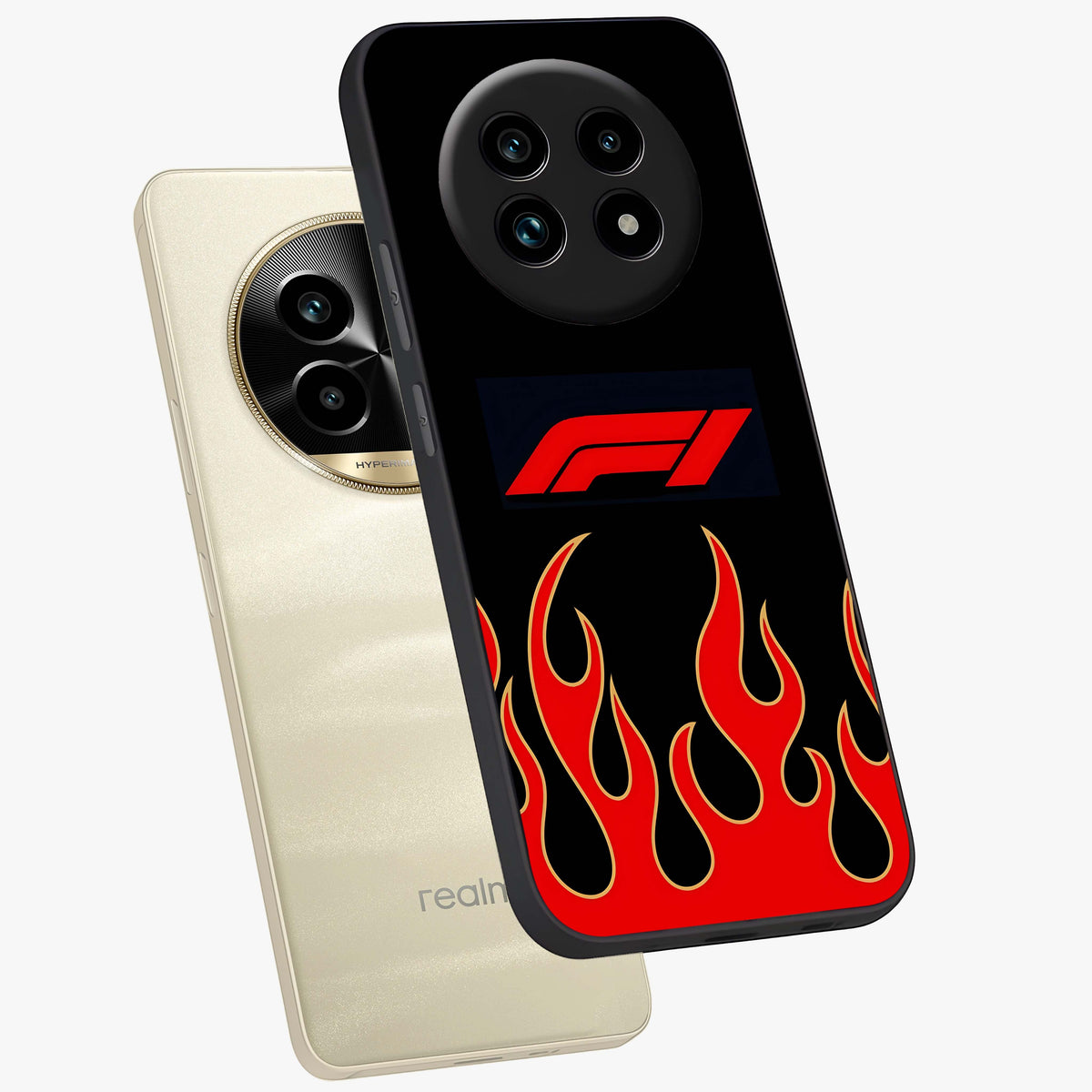 Fire F11 Glass Case displayed in angled mockup highlighting bold fire inspired graphic with energetic aesthetic style.