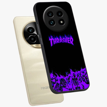 Neon Flame Riot Glass Case displayed in angled mockup highlighting glowing flame design with vibrant neon aesthetic.