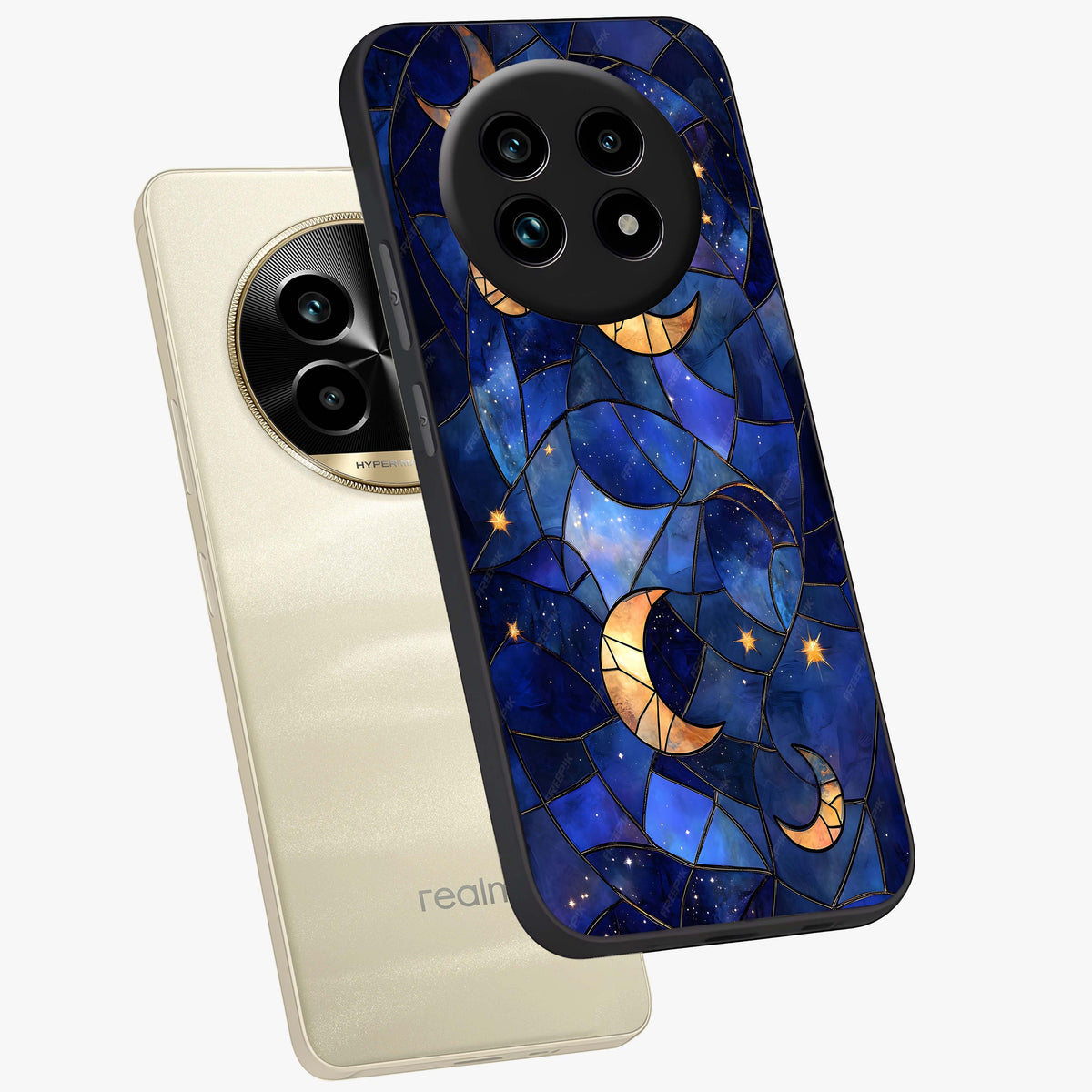 Starlit Sky Tapestry Glass Case displayed in angled mockup highlighting celestial night pattern with artistic aesthetic style.
