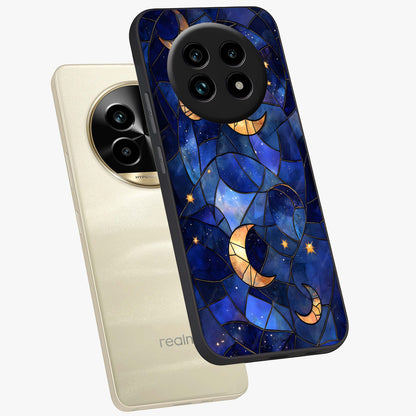 Starlit Sky Tapestry Glass Case displayed in angled mockup highlighting celestial night pattern with artistic aesthetic style.