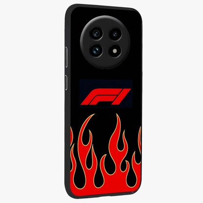 Fire F11 Glass Case upright view showcasing dynamic flame artwork with intense visual theme.