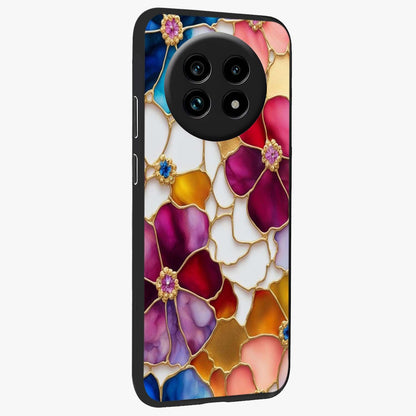 Marble Flower Pattern Glass Case upright view showcasing decorative marble flower artwork with refined style.