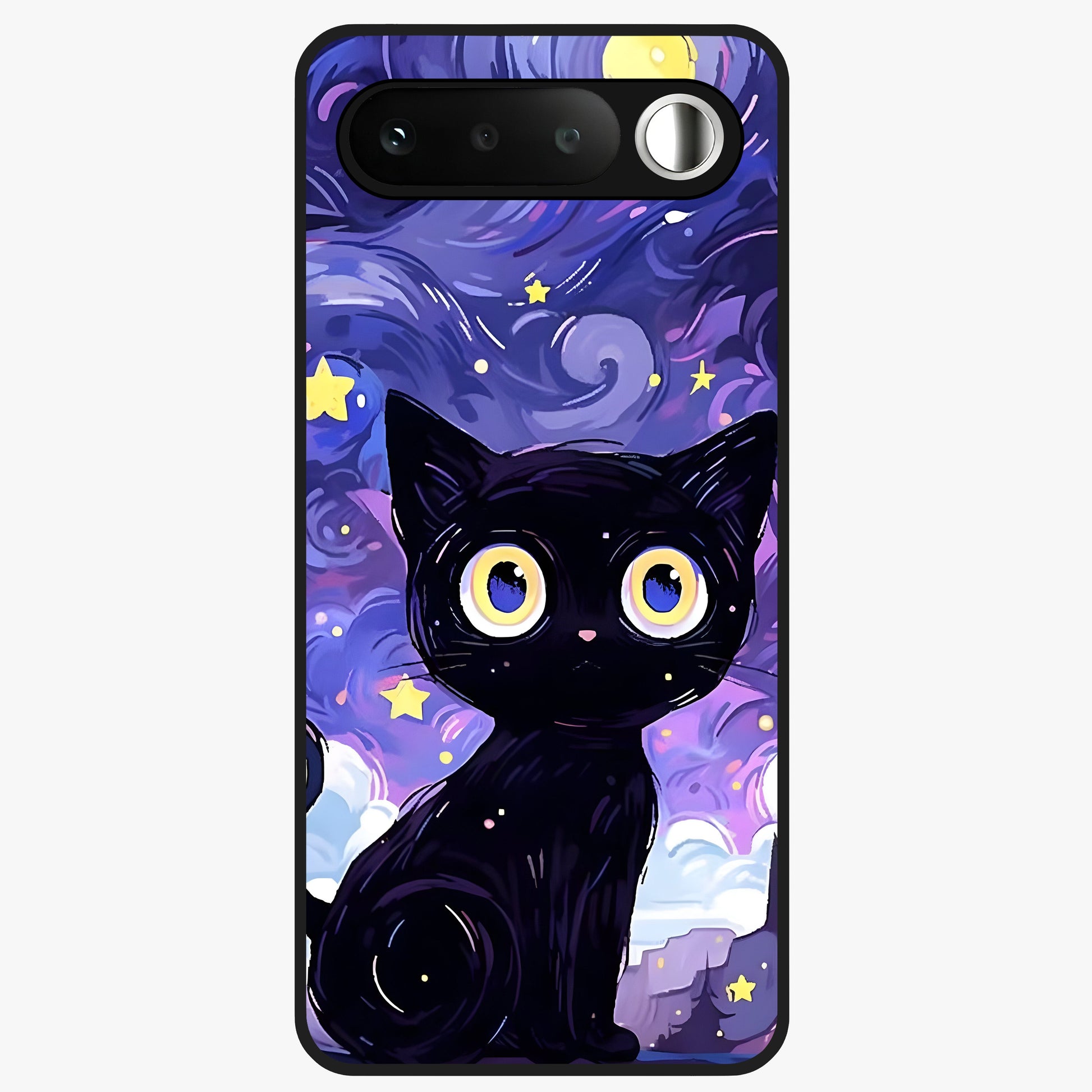 Abstract Cat Art Glass Case showing flat back view with artistic cat illustration and glossy glass finish.