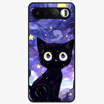 Abstract Cat Art Glass Case showing flat back view with artistic cat illustration and glossy glass finish.