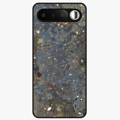 Aesthetic Astrolophia Glass Case showing flat back view with dreamy aesthetic design and glossy glass finish.