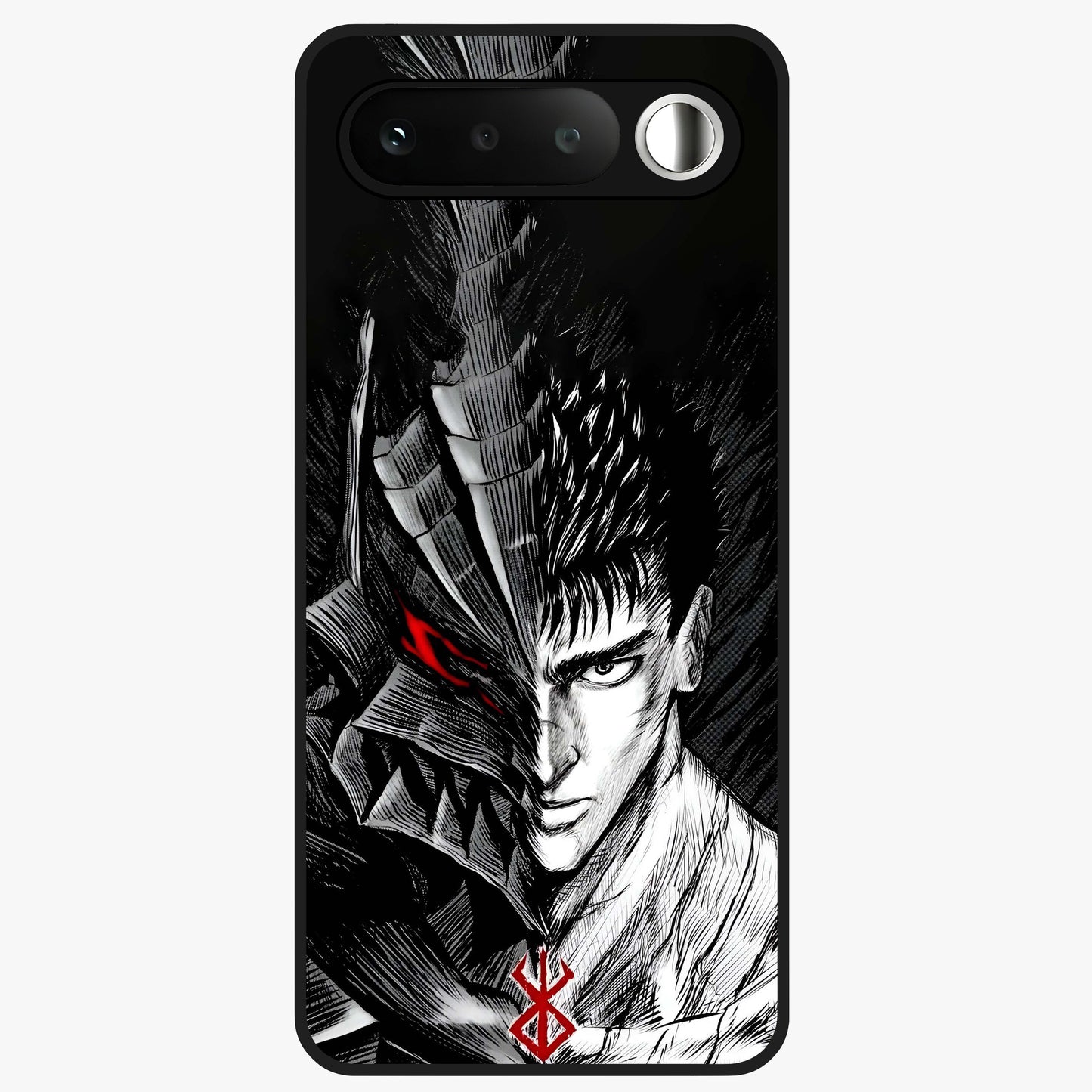 Berserker Blood Oath Glass Case showing flat back view with fierce warrior inspired artwork and glossy glass finish.