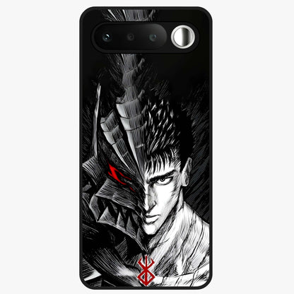 Berserker Blood Oath Glass Case showing flat back view with fierce warrior inspired artwork and glossy glass finish.