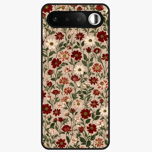 Biege Flower With Leaf Glass Case showing flat back view with soft beige floral artwork and glossy glass finish.