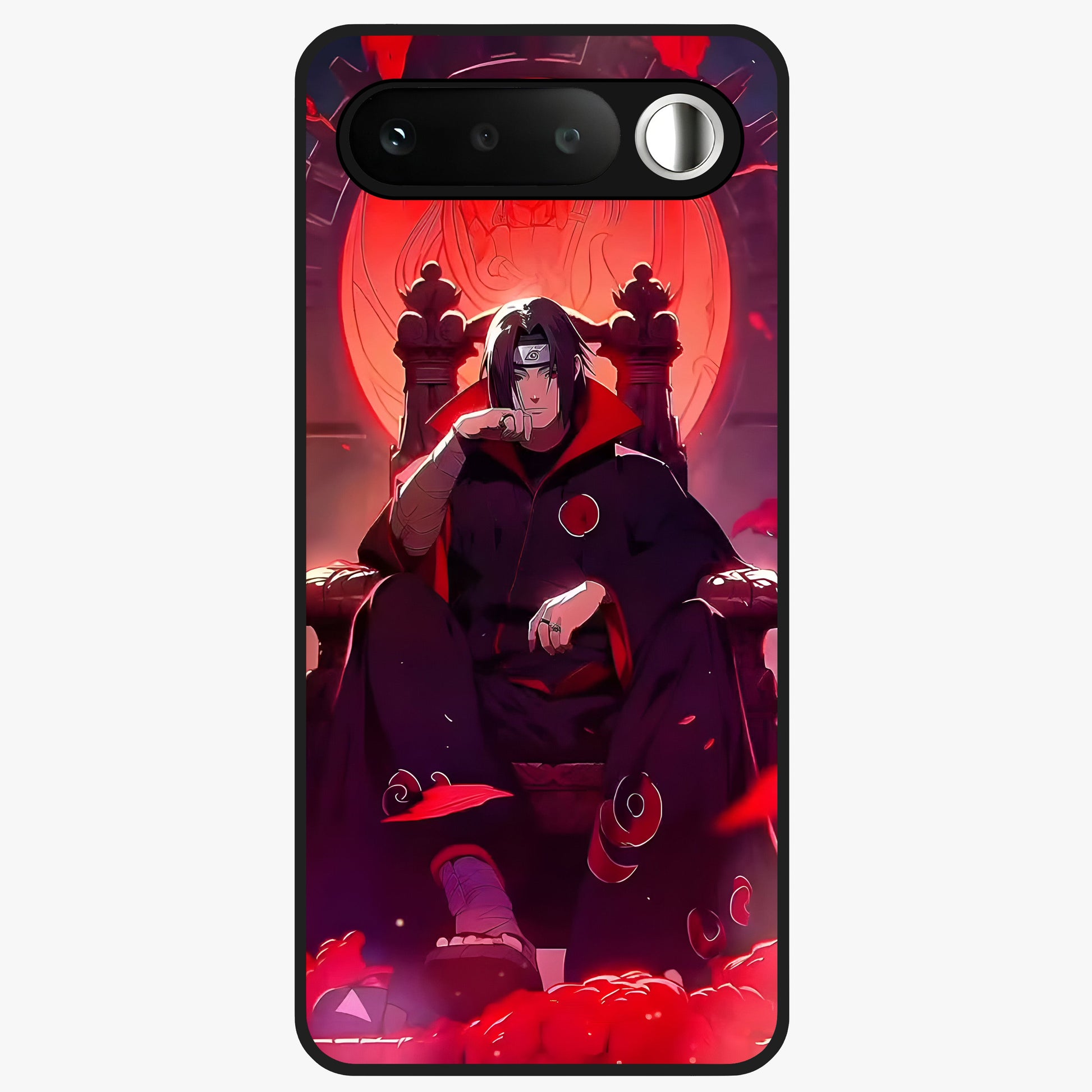Blood Moon Sovereign Glass Case showing flat back view with mystical blood moon artwork and glossy glass finish.