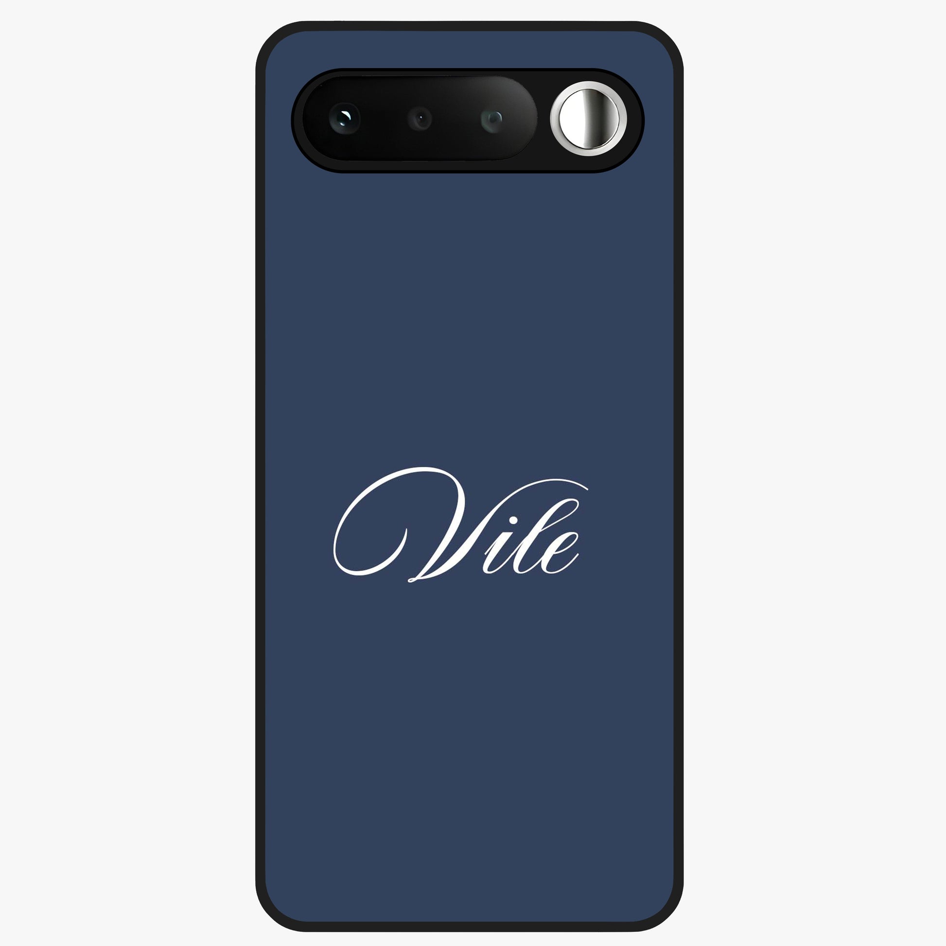 Blue Background Personalized Custom Name Glass Case showing flat back view with minimal blue background and custom name design.