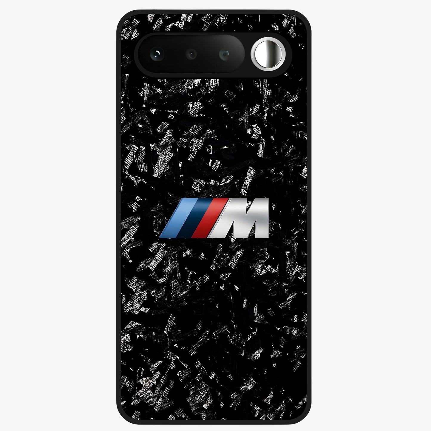 Carbon Speed Mark Glass Case showing flat back view with sporty carbon pattern artwork and glossy glass finish.