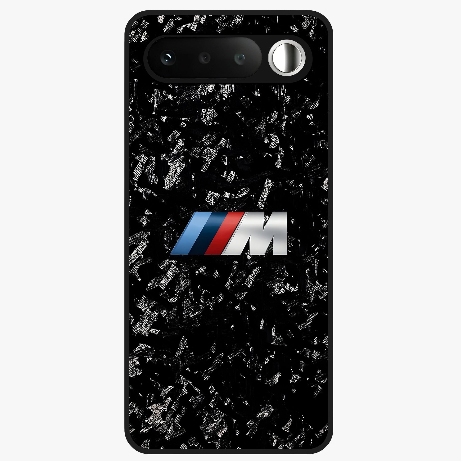 Carbon Speed Mark Glass Case showing flat back view with sporty carbon pattern artwork and glossy glass finish.