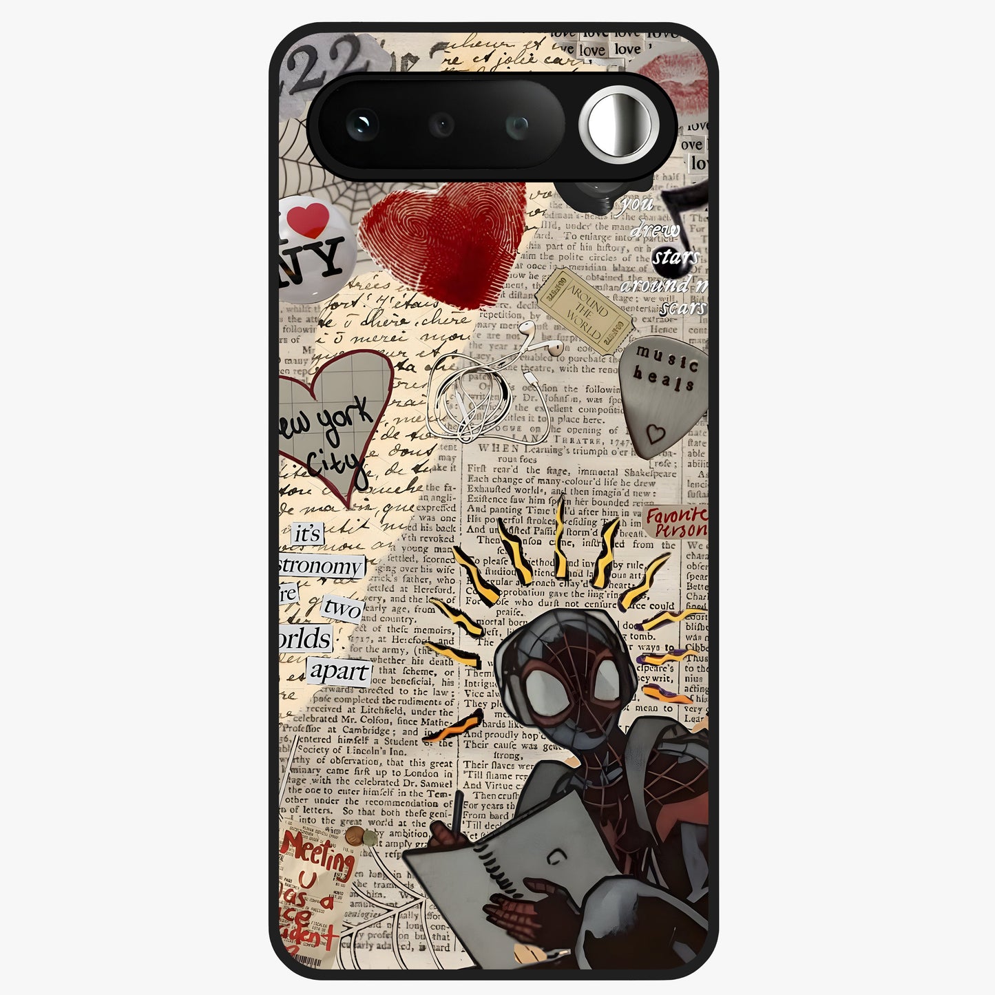 City Dream Sketch Glass Case showing flat back view with artistic city skyline sketch artwork and glossy glass finish.