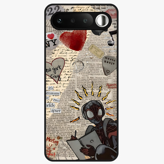 City Dream Sketch Glass Case showing flat back view with artistic city skyline sketch artwork and glossy glass finish.