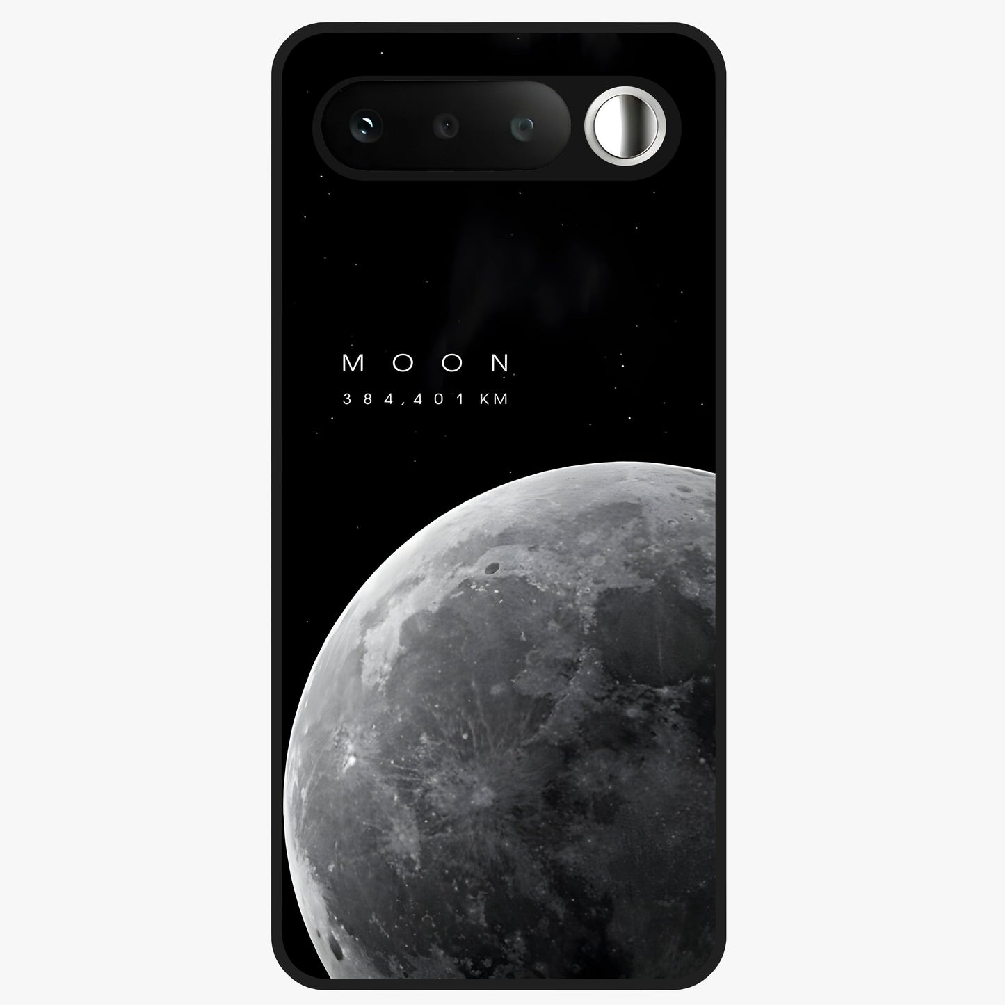 Cosmic Moon Glow Glass Case showing flat back view with glowing moon artwork and glossy glass finish.