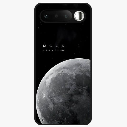 Cosmic Moon Glow Glass Case showing flat back view with glowing moon artwork and glossy glass finish.