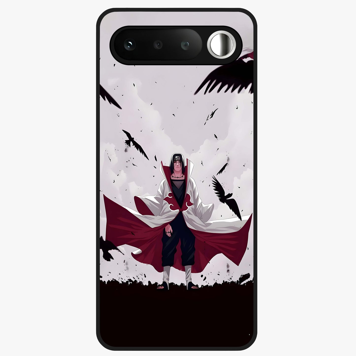Crimson Crow Ascension Glass Case showing flat back view with mystical crow artwork and glossy glass finish.