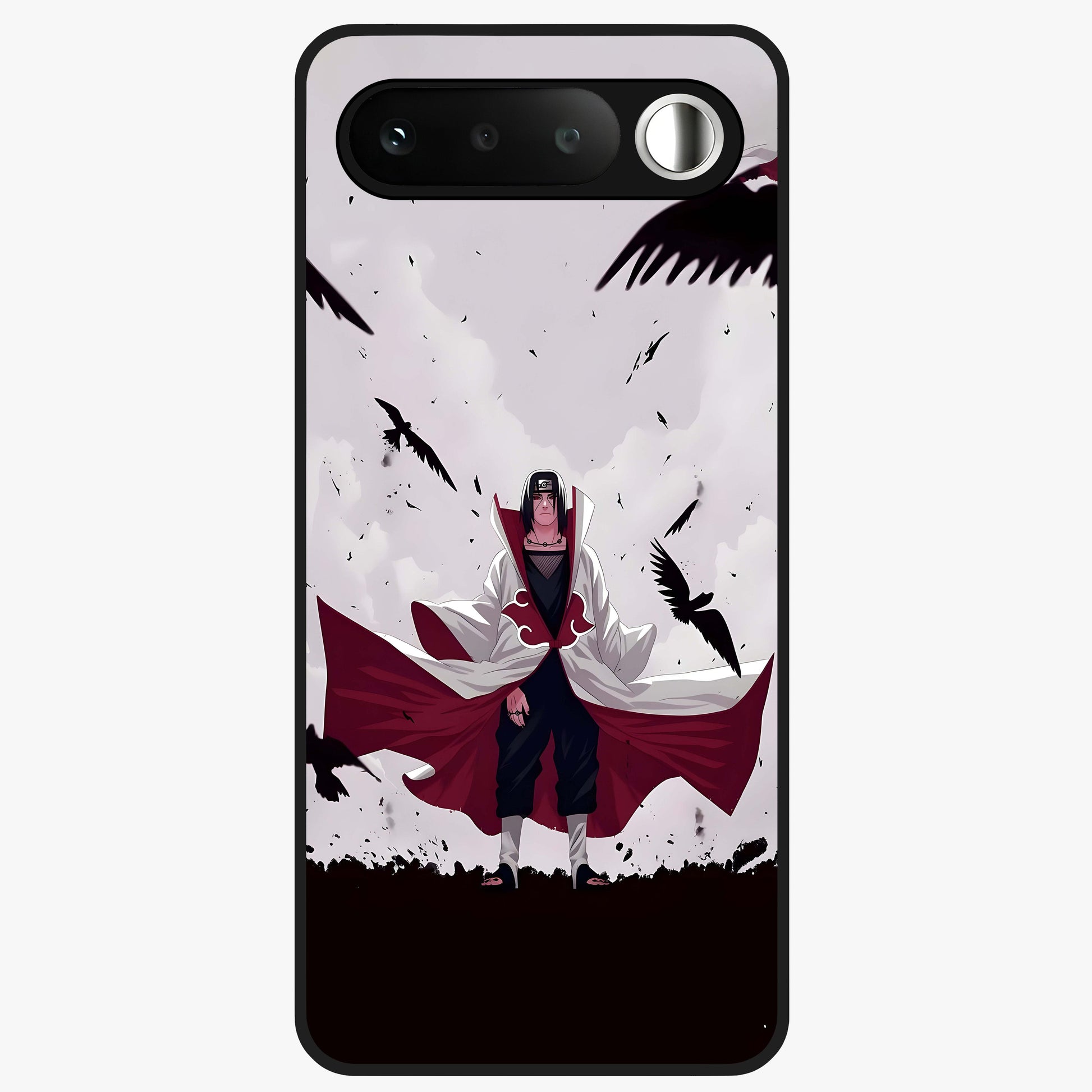 Crimson Crow Ascension Glass Case showing flat back view with mystical crow artwork and glossy glass finish.