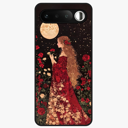 Crimson Dreams Glass Case showing flat back view with dreamy crimson artwork and glossy glass finish.