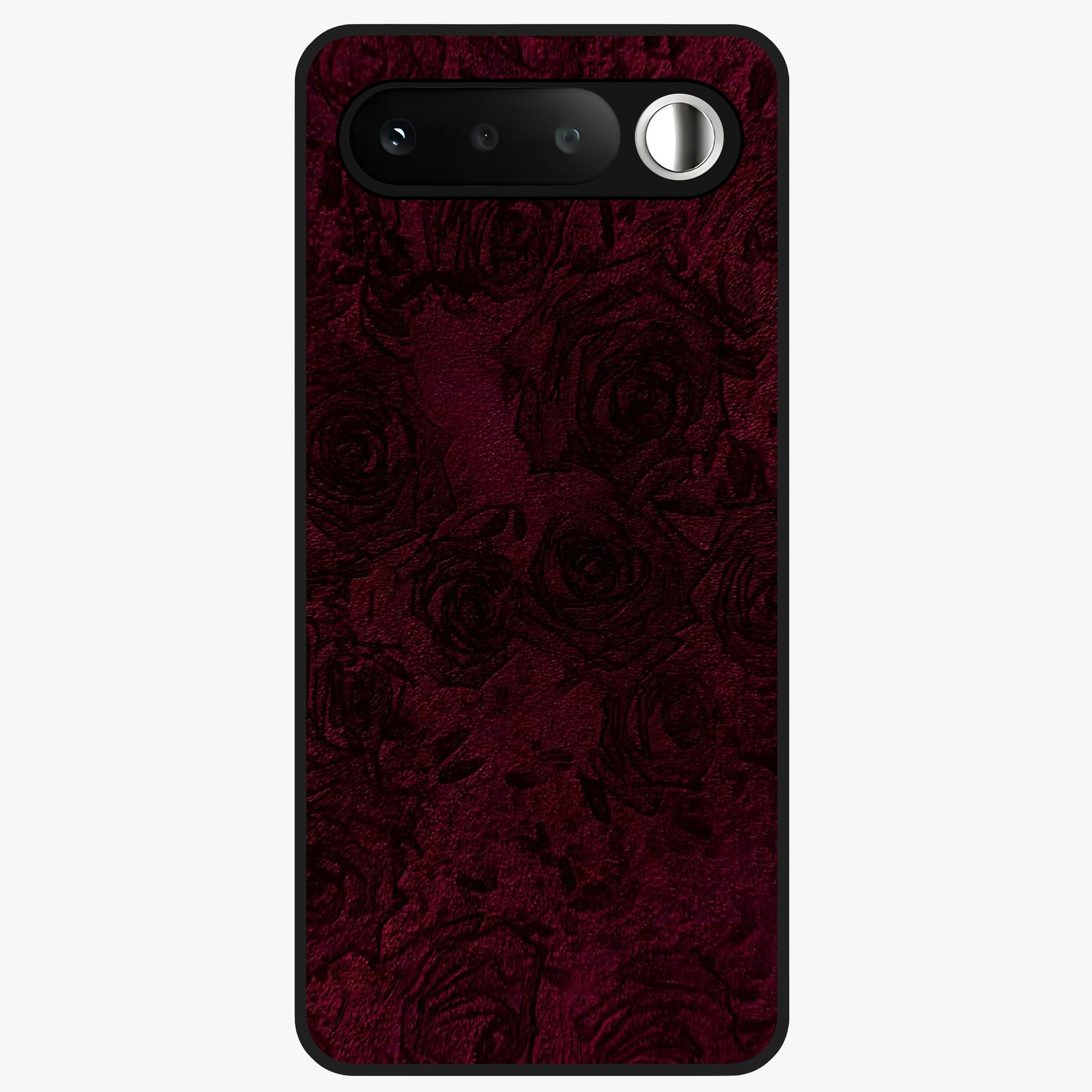Crimson Fade Flow Glass Case showing flat back view with flowing crimson gradient artwork and glossy glass finish.