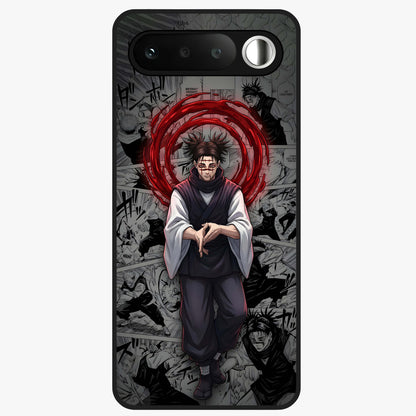 Cursed Ritual Ascension Glass Case showing flat back view with dark ritual themed artwork and glossy glass finish.