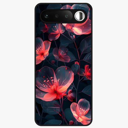 Dark Shade of Flower Glass Case showing flat back view with elegant dark floral artwork and glossy glass finish.