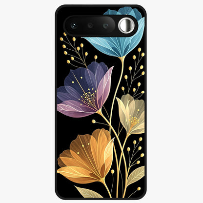 Delicate Multicolor Flowers Glass Case showing flat back view with vibrant floral artwork and glossy glass finish.
