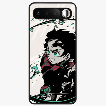 Demon Slayer Glass Case showing flat back view with bold anime inspired artwork and glossy glass finish.