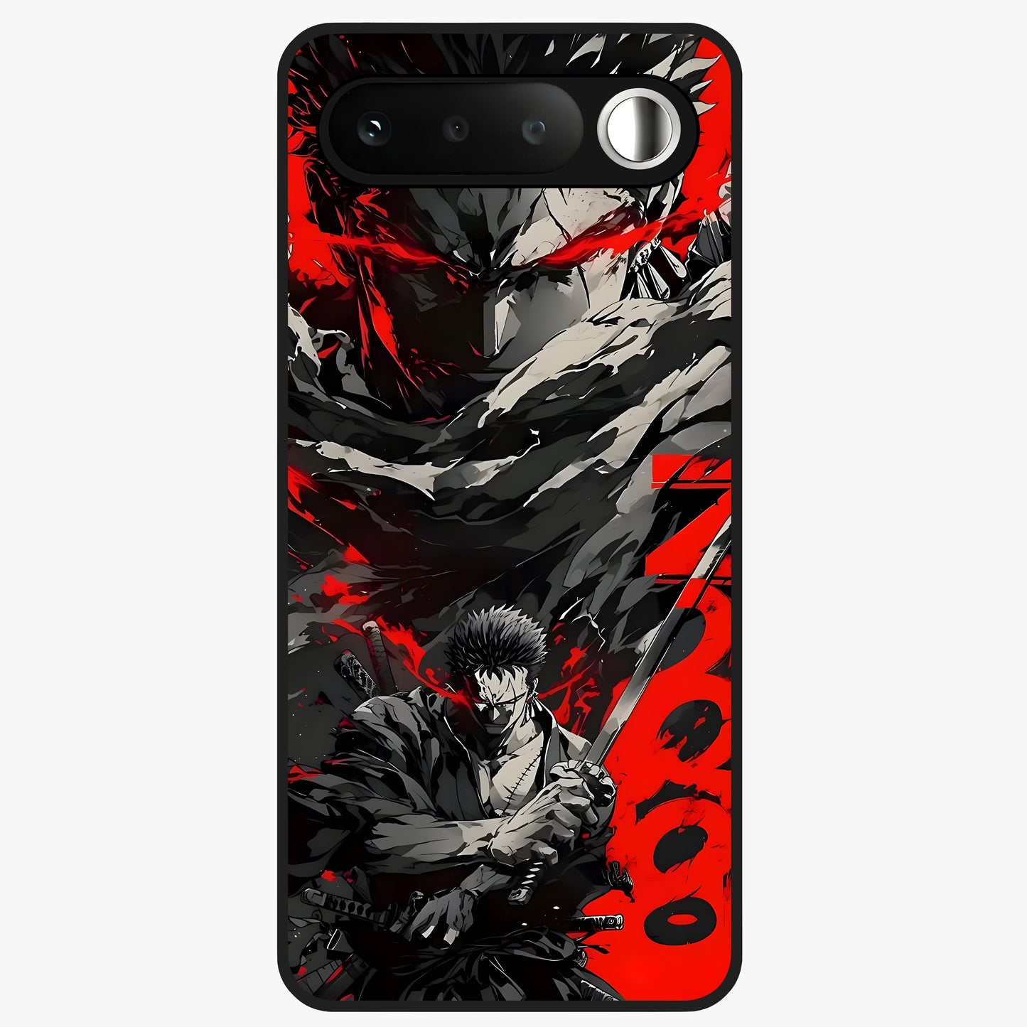 Demon Sword Resolve Glass Case showing flat back view with fierce sword warrior artwork and glossy glass finish.