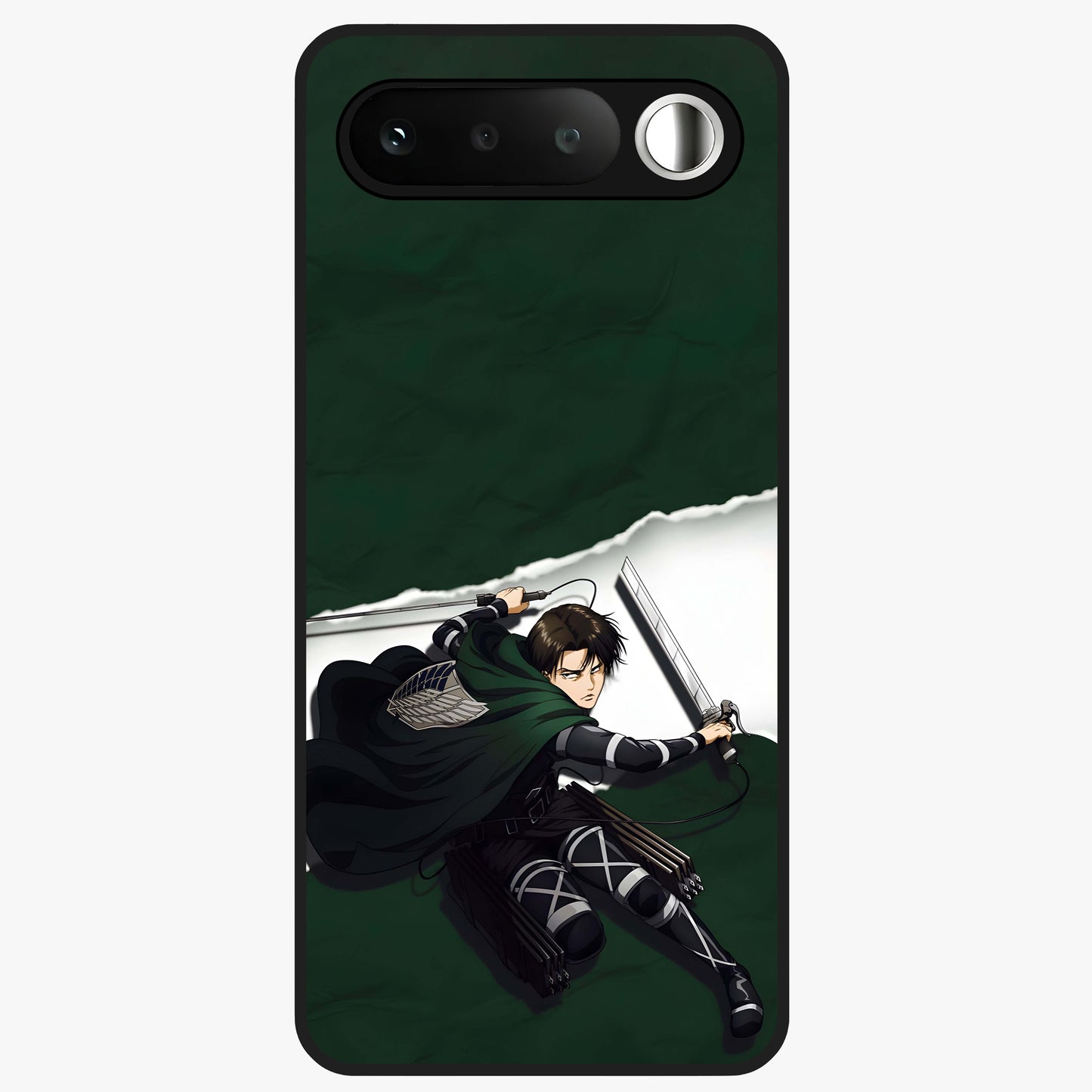 Emerald War Vanguard Glass Case showing flat back view with powerful warrior themed artwork and glossy glass finish.