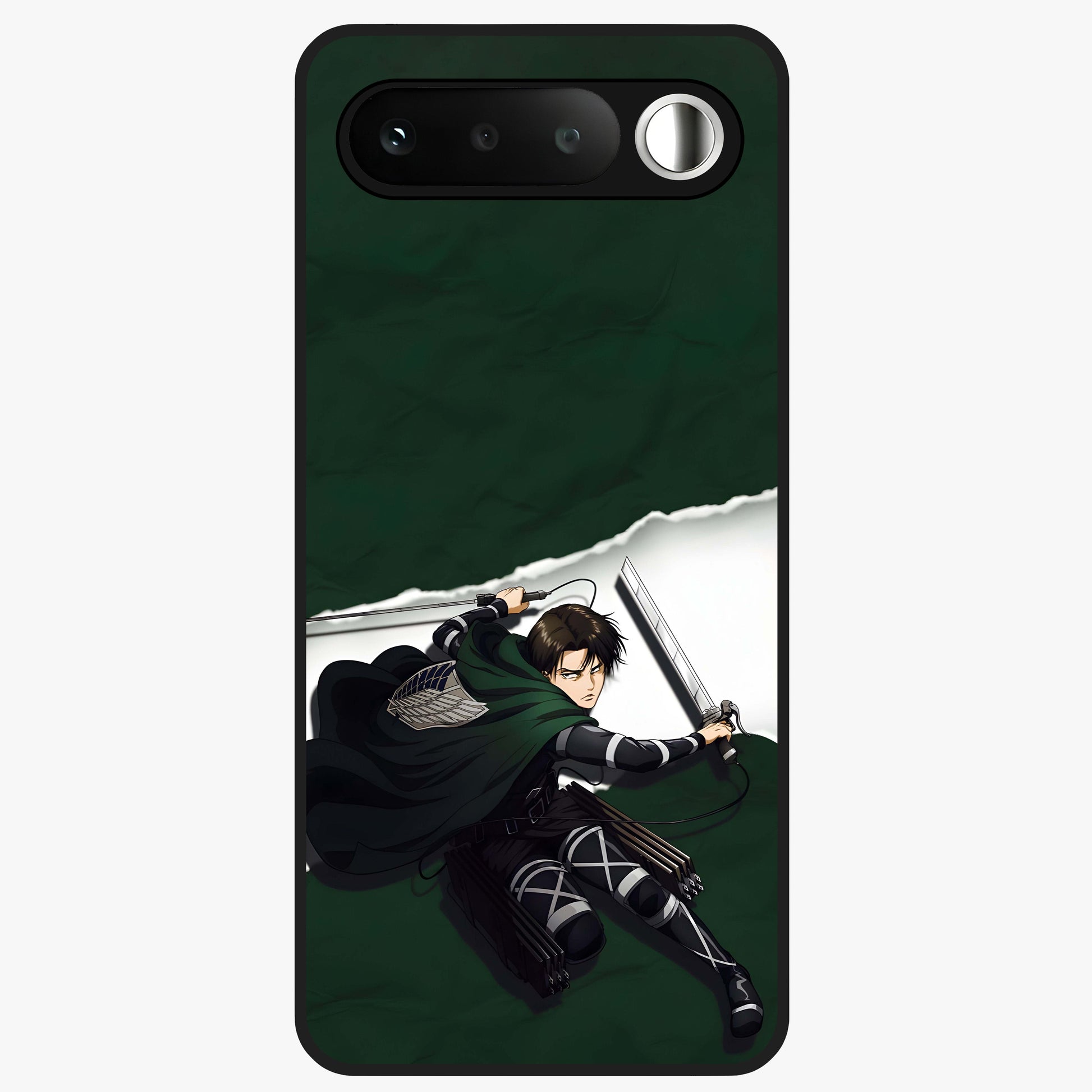 Emerald War Vanguard Glass Case showing flat back view with powerful warrior themed artwork and glossy glass finish.