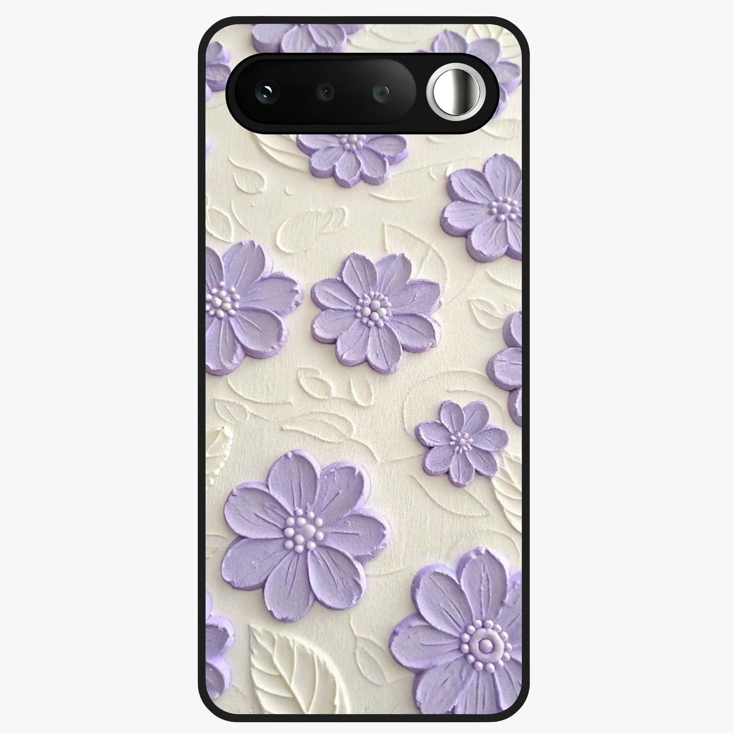 Floral Wall Art With Purple Flowers Glass Case showing flat back view with purple flower artwork and glossy glass finish.