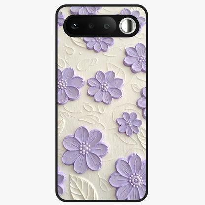 Floral Wall Art With Purple Flowers Glass Case showing flat back view with purple flower artwork and glossy glass finish.