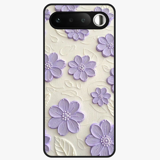 Floral Wall Art With Purple Flowers Glass Case showing flat back view with purple flower artwork and glossy glass finish.