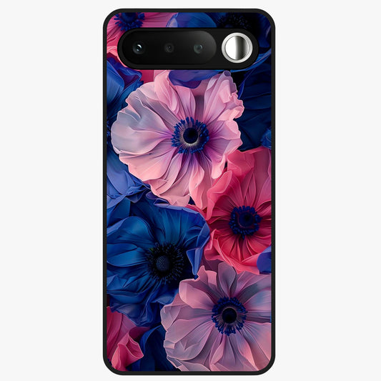 Flower Paper Art Pattern Glass Case showing flat back view with paper cut style floral artwork and glossy glass finish.