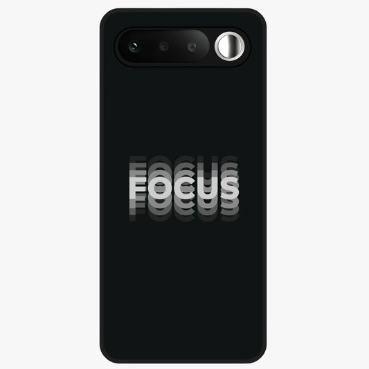 Focus Mode On Glass Case showing flat back view with bold motivational typography design and glossy glass finish.