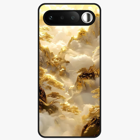 Gates Of Illumination Glass Case showing flat back view with mystical illuminated gate artwork and glossy glass finish.