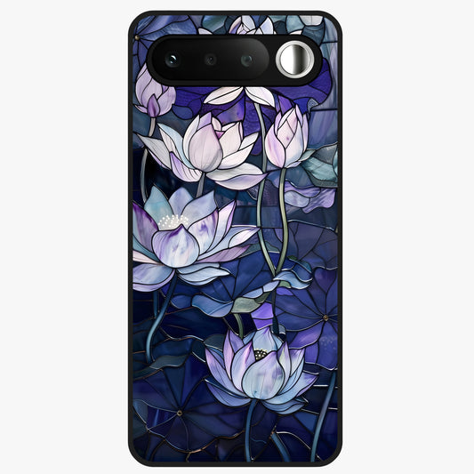 Gloss Petal Rush Glass Case showing flat back view with glossy flower petal artwork and smooth glass finish.