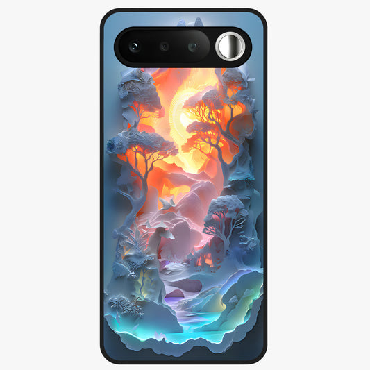 Glow Forest Portal Glass Case showing flat back view with glowing forest portal artwork and glossy glass finish.
