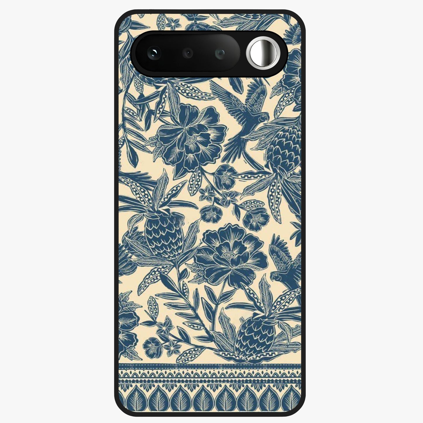 Heirloom Wild Bloom Glass Case showing flat back view with vintage inspired wild flower artwork and glossy glass finish.