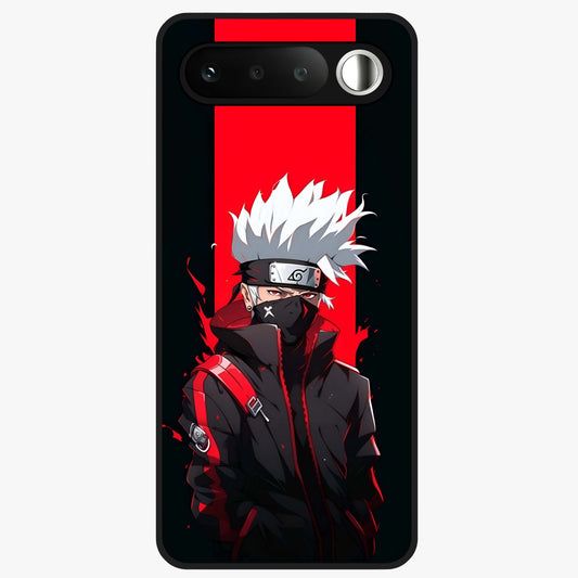 Kakashi Scarlet Shadow Glass Case showing flat back view with powerful anime ninja artwork and glossy glass finish.