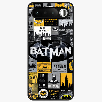 Knight Gotham Rise Glass Case showing flat back view with dark hero inspired artwork and glossy glass finish.