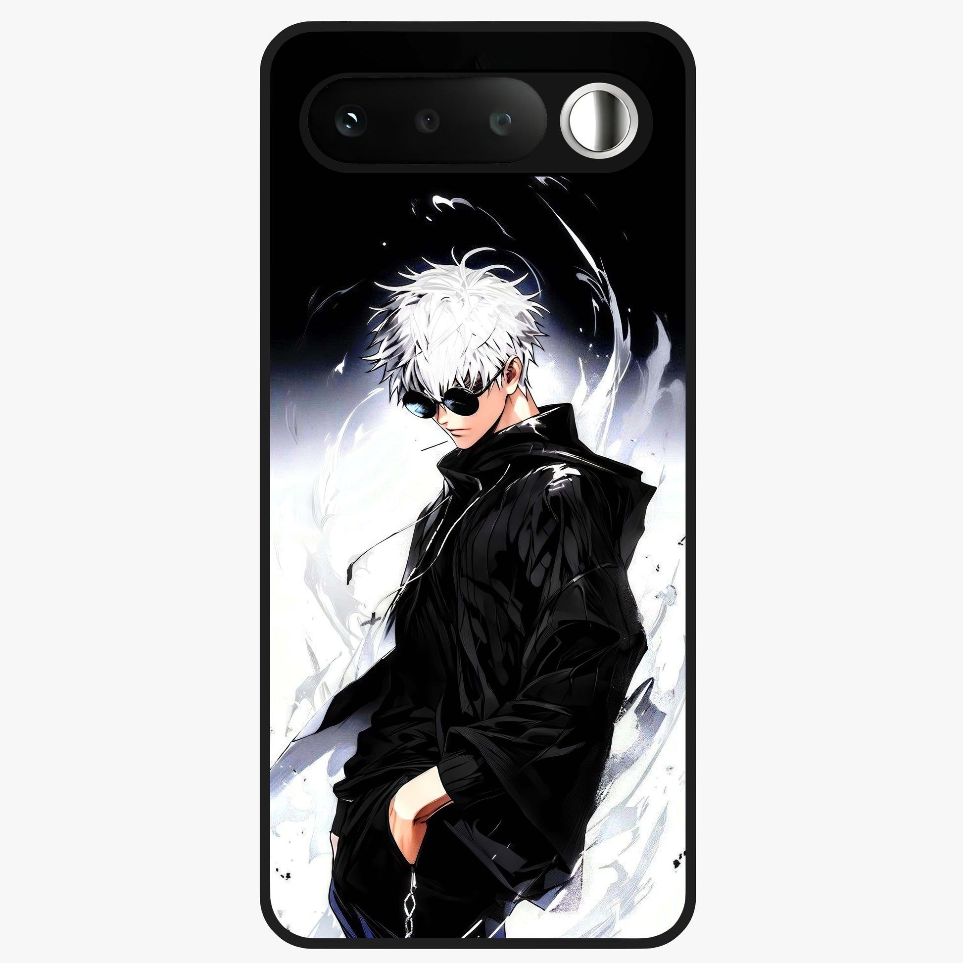 Limitless Shadow King Glass Case showing flat back view with powerful shadow warrior artwork and glossy glass finish.