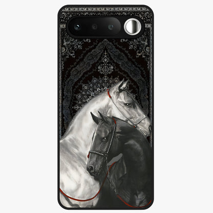 Majestic Ride Legacy Glass Case showing flat back view with powerful automotive inspired artwork and glossy glass finish.