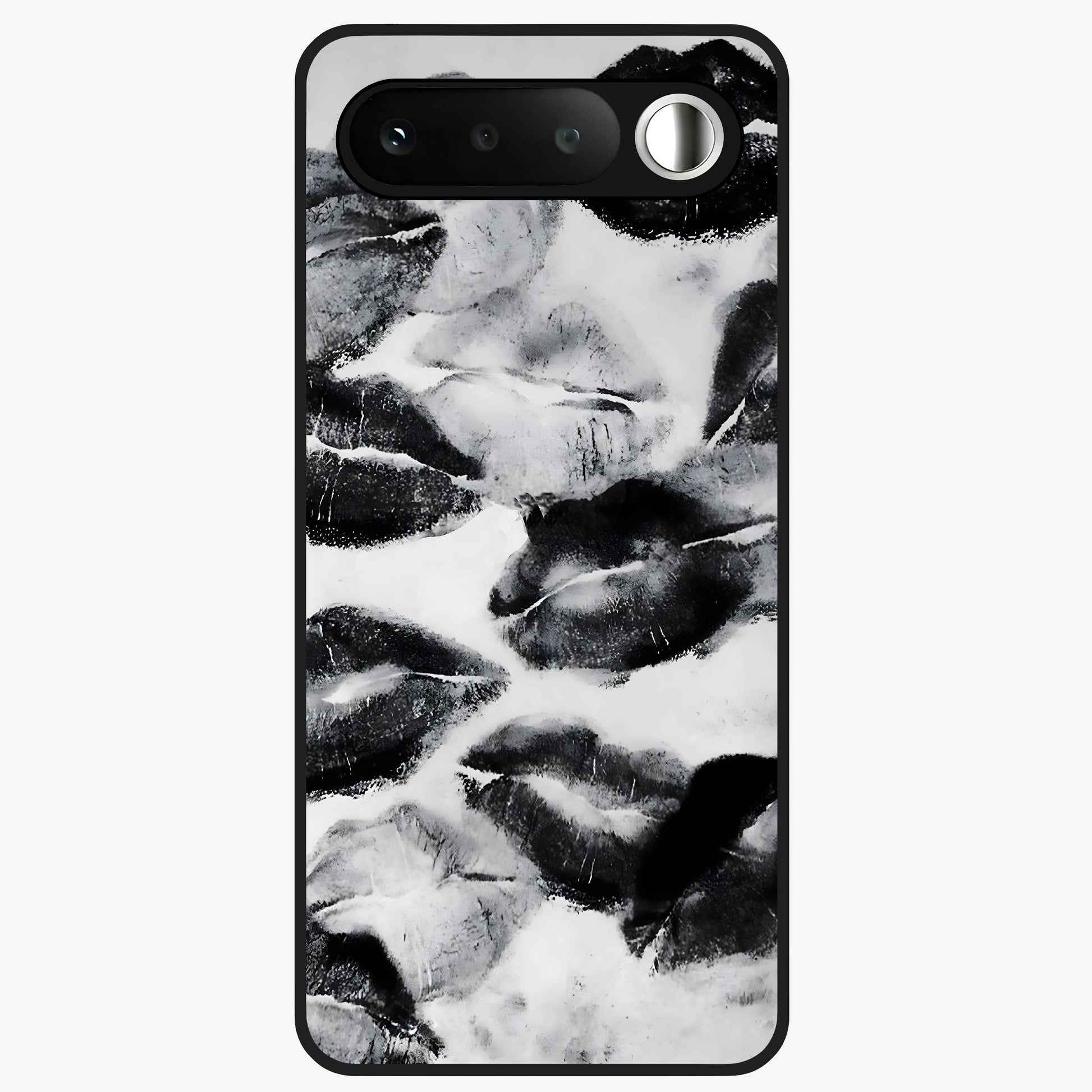 Midnight Kiss Marks Glass Case showing flat back view with lipstick kiss mark artwork and glossy glass finish.
