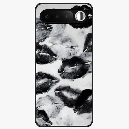 Midnight Kiss Marks Glass Case showing flat back view with lipstick kiss mark artwork and glossy glass finish.