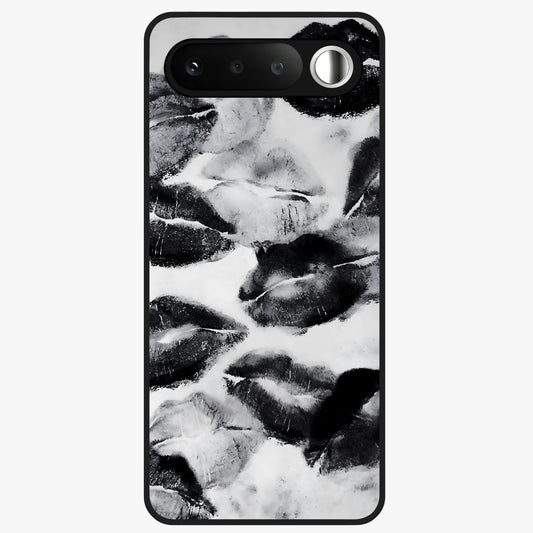 Midnight Kiss Marks Glass Case showing flat back view with lipstick kiss mark artwork and glossy glass finish.